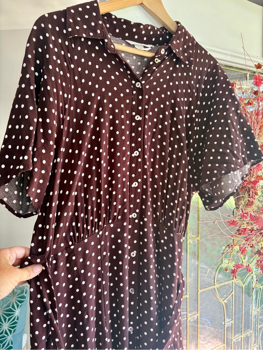 H&M Brown Polka Dot Button-Front Midi Dress - Picture 4 of 8
